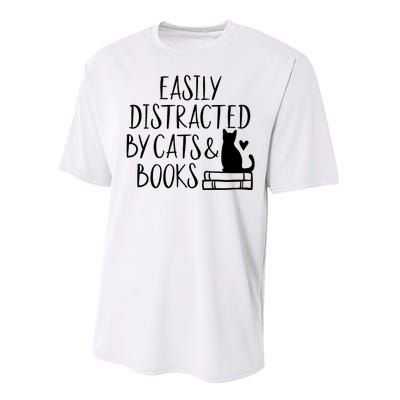 Easily Distracted By Cats And Books Funny Cat & Book Lover Performance Sprint T-Shirt