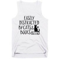 Easily Distracted By Cats And Books Funny Cat & Book Lover Tank Top