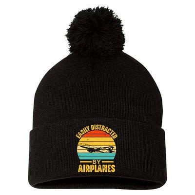 Easily Distracted By Airplanes Pilot Gifts Funny Aviation Pom Pom 12in Knit Beanie