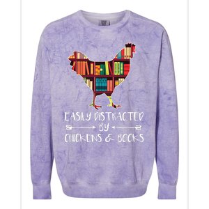 Easily Distracted By Chickens And Books Chicken Book Lover Colorblast Crewneck Sweatshirt