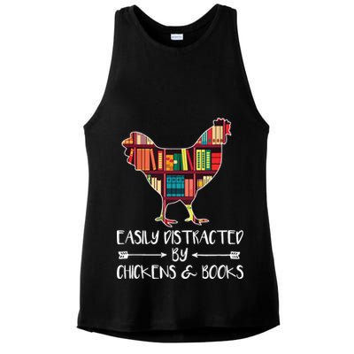 Easily Distracted By Chickens And Books Chicken Book Lover Ladies PosiCharge Tri-Blend Wicking Tank