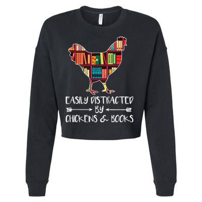 Easily Distracted By Chickens And Books Chicken Book Lover Cropped Pullover Crew