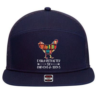 Easily Distracted By Chickens And Books Chicken Book Lover 7 Panel Mesh Trucker Snapback Hat
