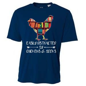 Easily Distracted By Chickens And Books Chicken Book Lover Cooling Performance Crew T-Shirt