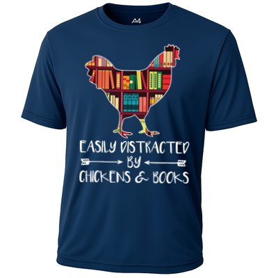 Easily Distracted By Chickens And Books Chicken Book Lover Performance Shirt