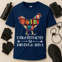 Easily Distracted By Chickens And Books Chicken Book Lover Performance Shirt