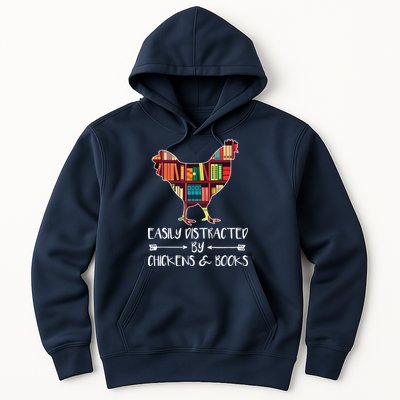 Easily Distracted By Chickens And Books Chicken Book Lover Hoodie