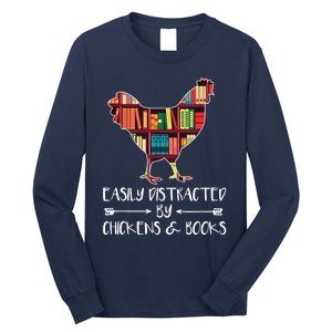 Easily Distracted By Chickens And Books Chicken Book Lover Long Sleeve Shirt