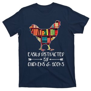 Easily Distracted By Chickens And Books Chicken Book Lover T-Shirt