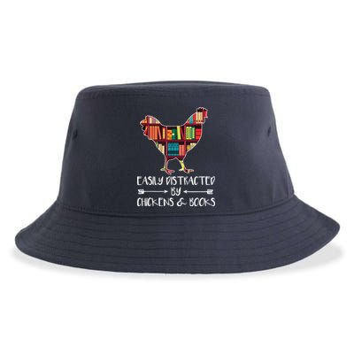 Easily Distracted By Chickens And Books Chicken Book Lover Sustainable Bucket Hat