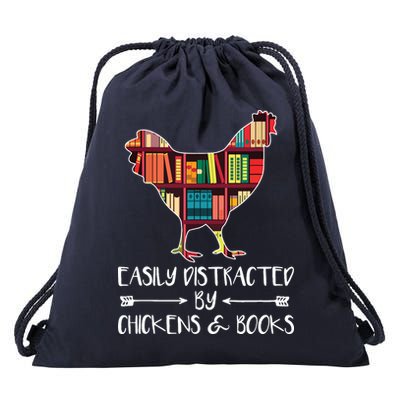 Easily Distracted By Chickens And Books Chicken Book Lover Drawstring Bag