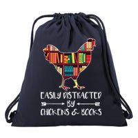 Easily Distracted By Chickens And Books Chicken Book Lover Drawstring Bag