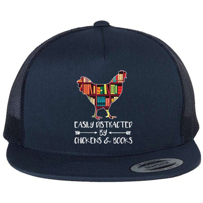 Easily Distracted By Chickens And Books Chicken Book Lover Flatbill Hat