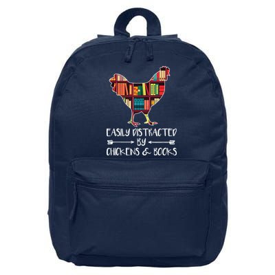 Easily Distracted By Chickens And Books Chicken Book Lover 16 in Basic Backpack