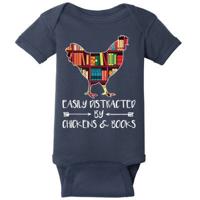 Easily Distracted By Chickens And Books Chicken Book Lover Baby Bodysuit