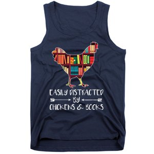 Easily Distracted By Chickens And Books Chicken Book Lover Tank Top