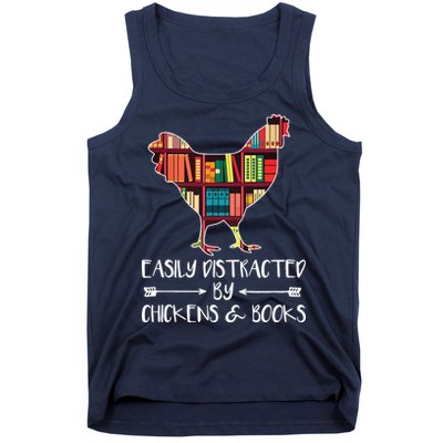 Easily Distracted By Chickens And Books Chicken Book Lover Tank Top