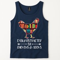 Easily Distracted By Chickens And Books Chicken Book Lover Tank Top
