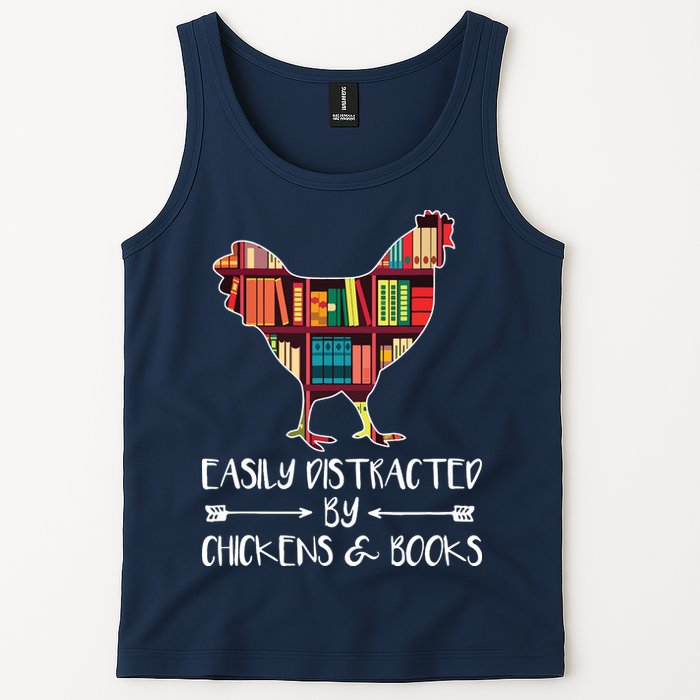 Easily Distracted By Chickens And Books Chicken Book Lover Tank Top