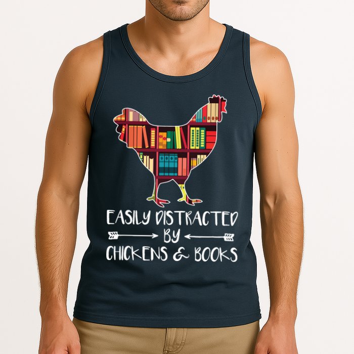 Easily Distracted By Chickens And Books Chicken Book Lover Tank Top