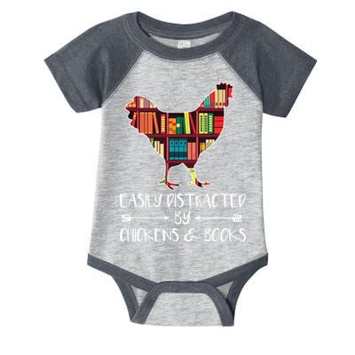 Easily Distracted By Chickens And Books Chicken Book Lover Infant Baby Jersey Bodysuit