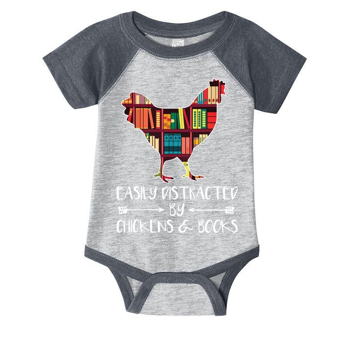 Easily Distracted By Chickens And Books Chicken Book Lover Infant Baby Jersey Bodysuit