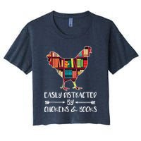 Easily Distracted By Chickens And Books Chicken Book Lover Women's Crop Top Tee