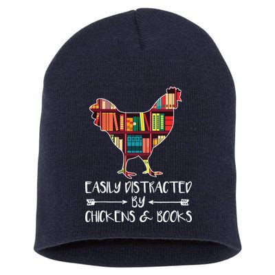 Easily Distracted By Chickens And Books Chicken Book Lover Short Acrylic Beanie
