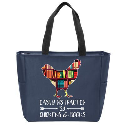Easily Distracted By Chickens And Books Chicken Book Lover Zip Tote Bag