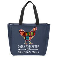 Easily Distracted By Chickens And Books Chicken Book Lover Zip Tote Bag