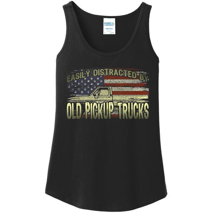 Easily Distracted By Old Pickup Trucks American Flag Truck Ladies Essential Tank