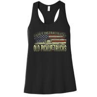 Easily Distracted By Old Pickup Trucks American Flag Truck Women's Racerback Tank