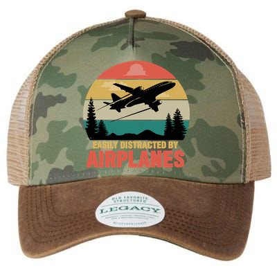 Easily Distracted By Airplanes Lover Retro Funny Pilot Legacy Tie Dye Trucker Hat