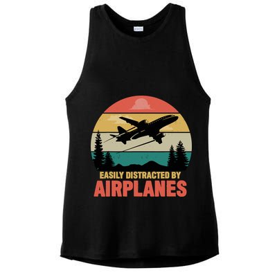 Easily Distracted By Airplanes Lover Retro Funny Pilot Ladies PosiCharge Tri-Blend Wicking Tank