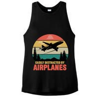 Easily Distracted By Airplanes Lover Retro Funny Pilot Ladies PosiCharge Tri-Blend Wicking Tank