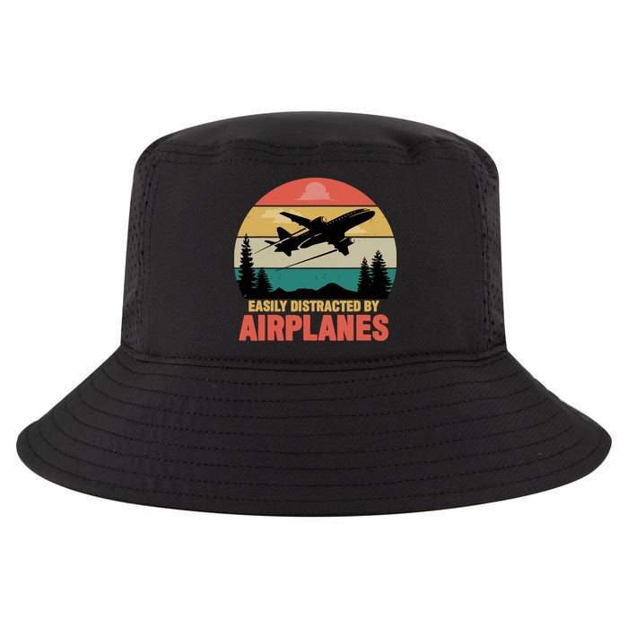 Easily Distracted By Airplanes Lover Retro Funny Pilot Cool Comfort Performance Bucket Hat