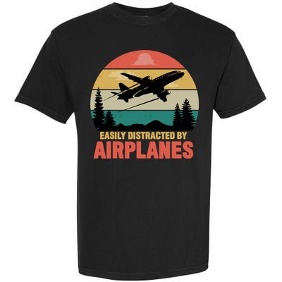 Easily Distracted By Airplanes Lover Retro Funny Pilot Garment-Dyed Heavyweight T-Shirt