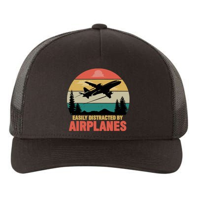 Easily Distracted By Airplanes Lover Retro Funny Pilot Yupoong Adult 5-Panel Trucker Hat