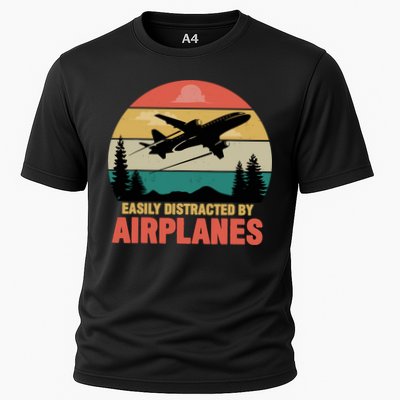 Easily Distracted By Airplanes Lover Retro Funny Pilot Performance Shirt