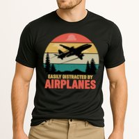 Easily Distracted By Airplanes Lover Retro Funny Pilot Performance Shirt