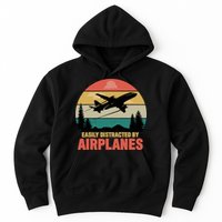 Easily Distracted By Airplanes Lover Retro Funny Pilot Hoodie