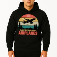 Easily Distracted By Airplanes Lover Retro Funny Pilot Hoodie