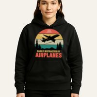 Easily Distracted By Airplanes Lover Retro Funny Pilot Hoodie