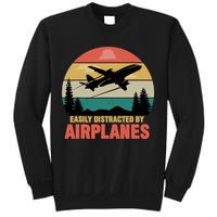 Easily Distracted By Airplanes Lover Retro Funny Pilot Sweatshirt