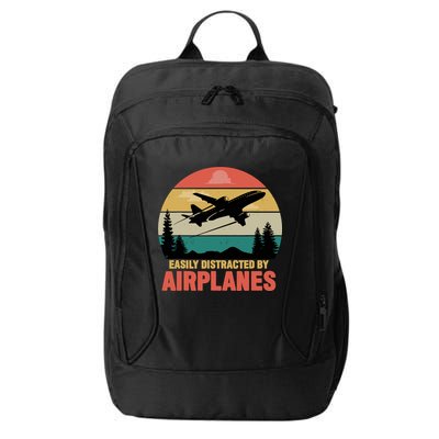 Easily Distracted By Airplanes Lover Retro Funny Pilot City Backpack