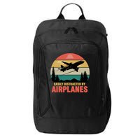 Easily Distracted By Airplanes Lover Retro Funny Pilot City Backpack