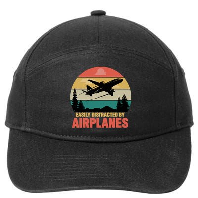 Easily Distracted By Airplanes Lover Retro Funny Pilot 7-Panel Snapback Hat