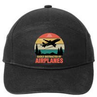 Easily Distracted By Airplanes Lover Retro Funny Pilot 7-Panel Snapback Hat