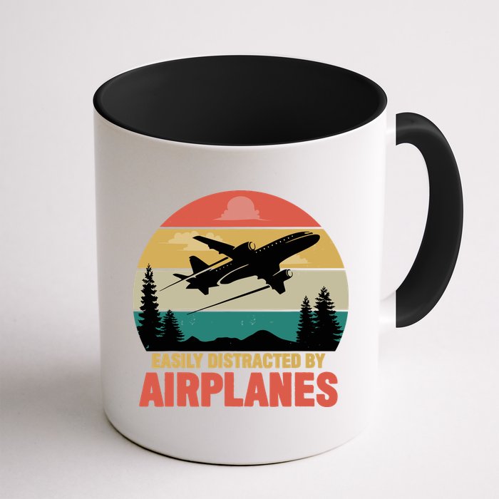 Easily Distracted By Airplanes Lover Retro Funny Pilot Mug