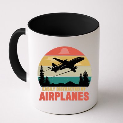 Easily Distracted By Airplanes Lover Retro Funny Pilot Mug